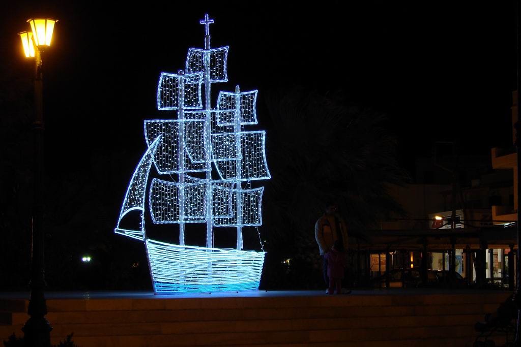 Boats decorated in Naxos Island, Greece