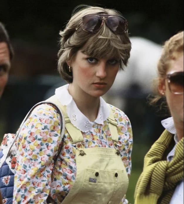 Princess Diana sported a floral shirt and yellow overalls while attending a polo match in July 1981.