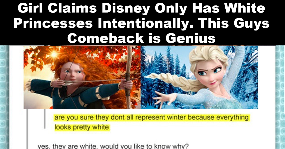 Girl Claims Disney Makes Princesses All White On Purpose. This Guys Comeback is Gold
