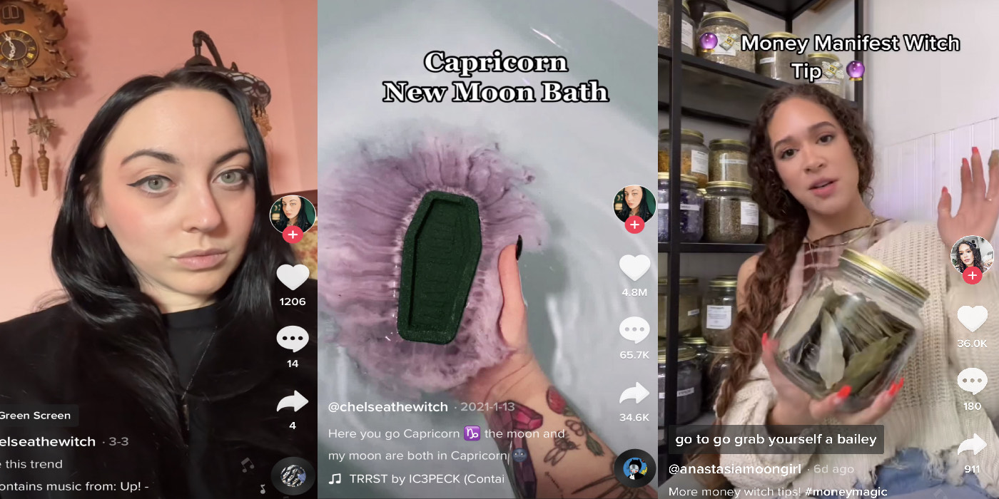 Screen grabs from three TikTok witches.